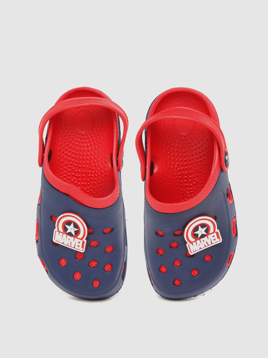

toothless Boys Navy Blue & Red Cut-Out Clogs with Marvel Captain America Shoe Charm Detail