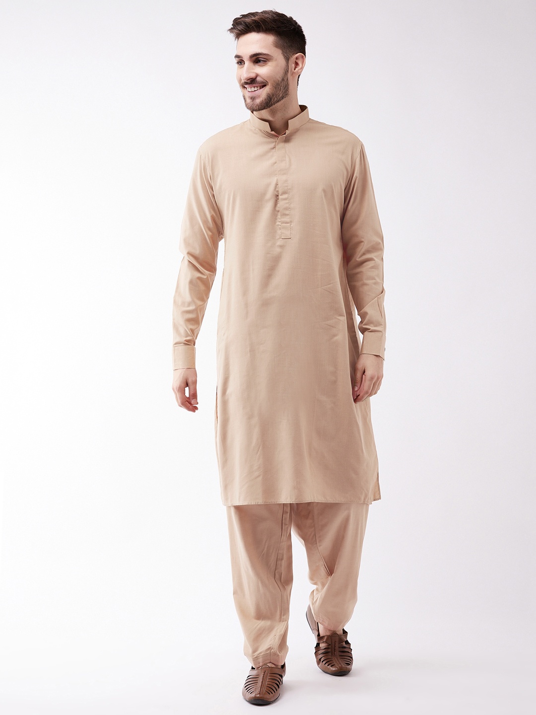 

VASTRAMAY Men's Solid Regular Kurta with Salwar, Beige