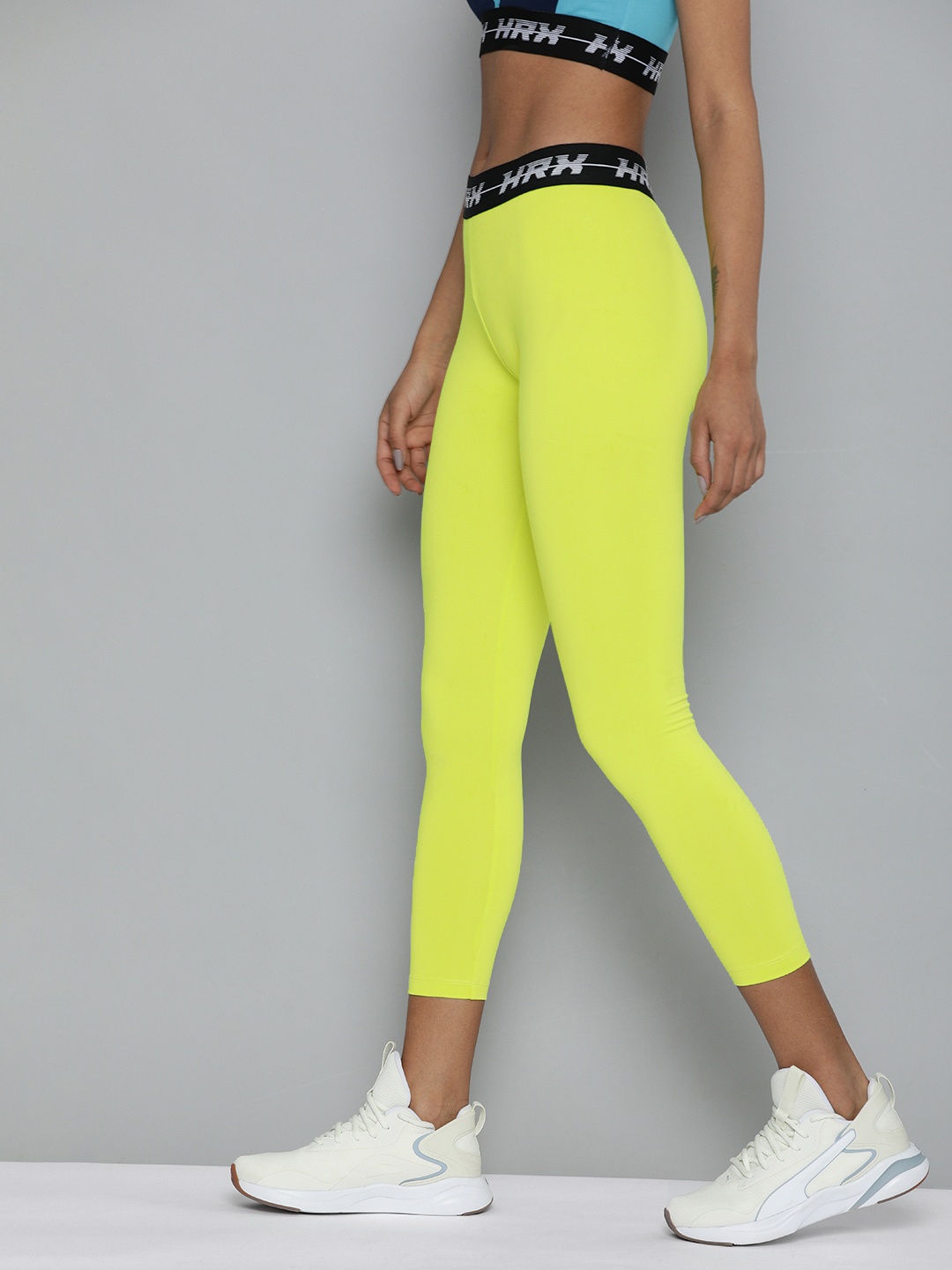 

HRX By Hrithik Roshan Running Women Lime Greeh Rapid-Dry Solid Tights, Lime green