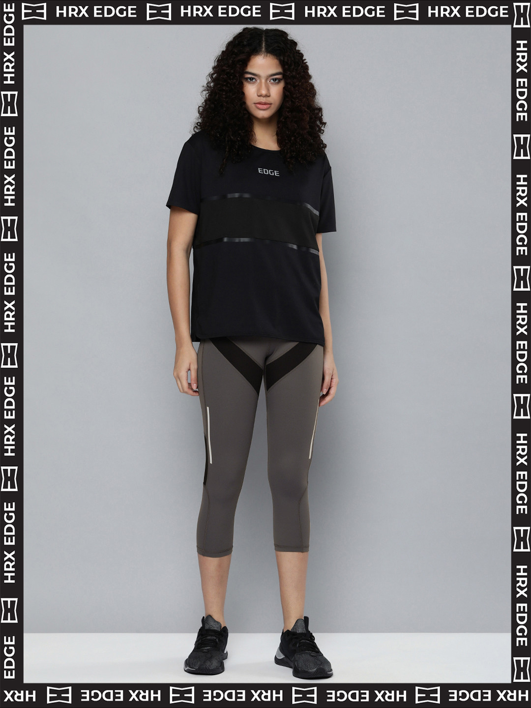 

HRX By Hrithik Roshan EDGE Lifestyle Women Anthracite Rapid-Dry colourblock Tights, Grey