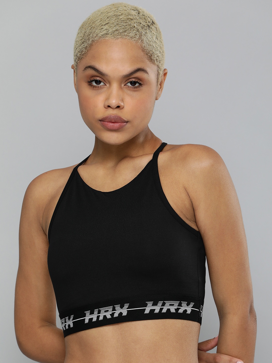 

HRX By Hrithik Roshan Training Women Black Rapid-Dry Brand Carrier Sports Bra