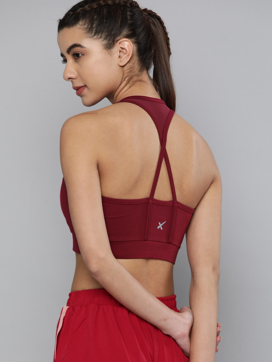 

HRX By Hrithik Roshan Running Women Maroon Rapid-Dry Geometric Sports Bra