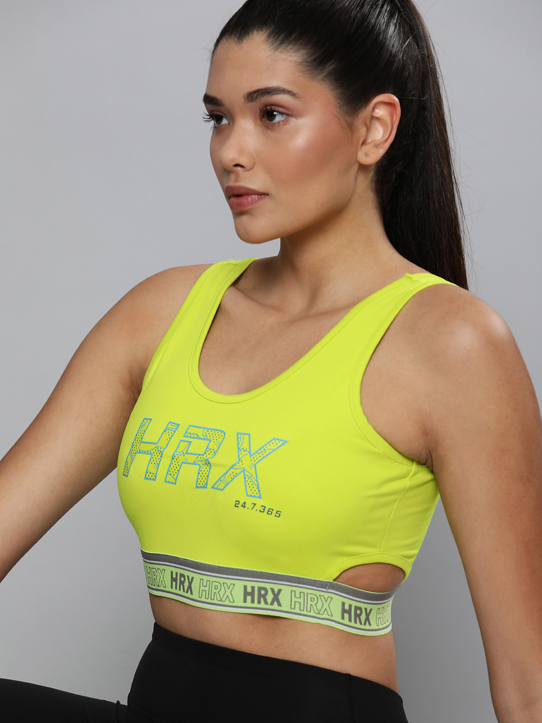 

HRX By Hrithik Roshan Neon Lime Training Rapid-Dry Brand Carrier Women Sports Bra, Lime green