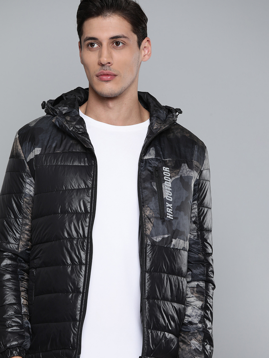 

HRX By Hrithik Roshan Outdoor Men Jet Black Rapid-Dry Camouflage Jackets