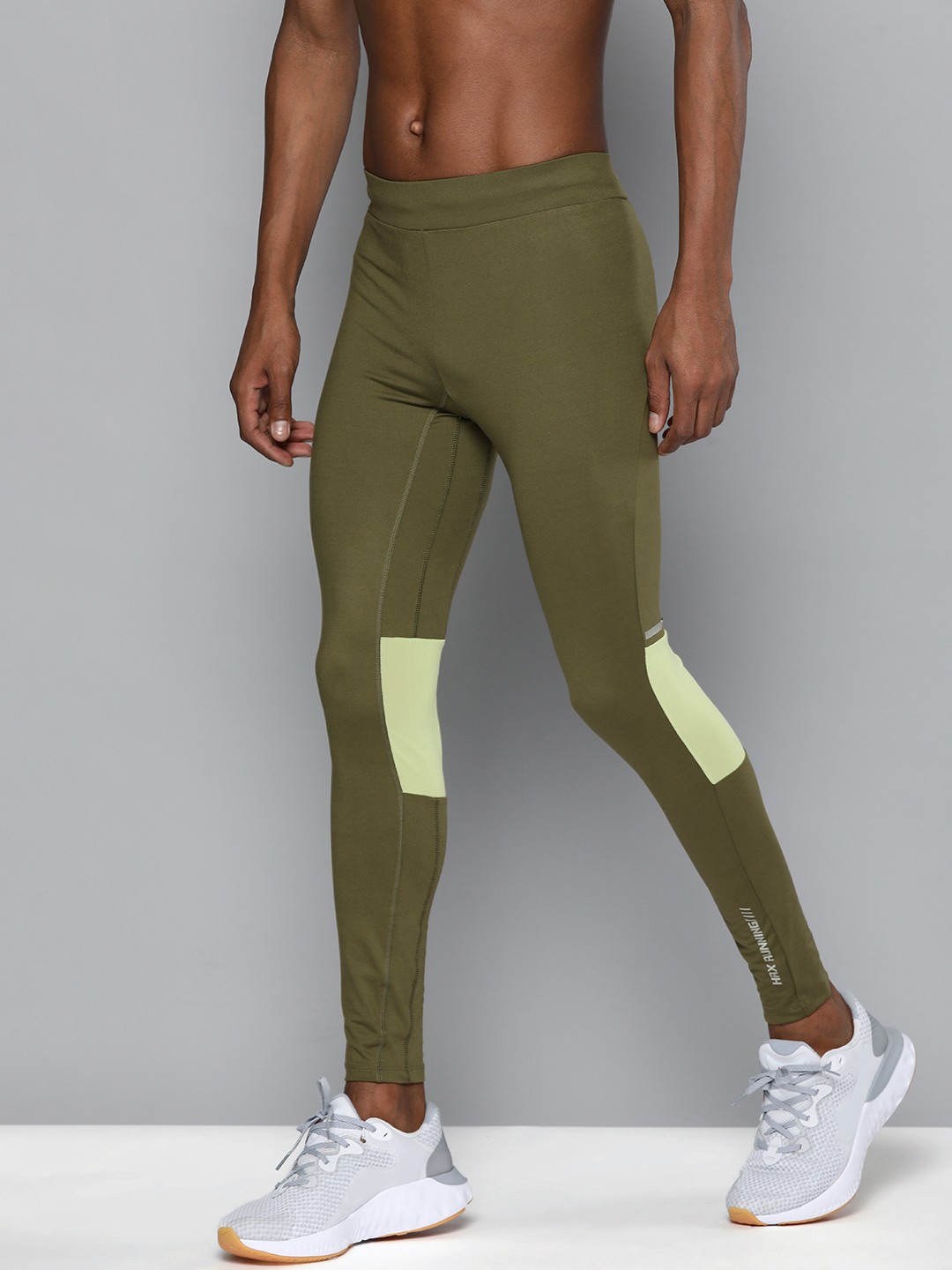 

HRX By Hrithik Roshan Running Men Olive Green Rapid-Dry Solid Tights