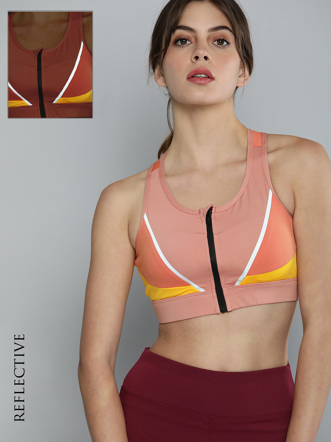 

HRX By Hrithik Roshan Running Women Pink Rapid-Dry Colourblock Sports Bra