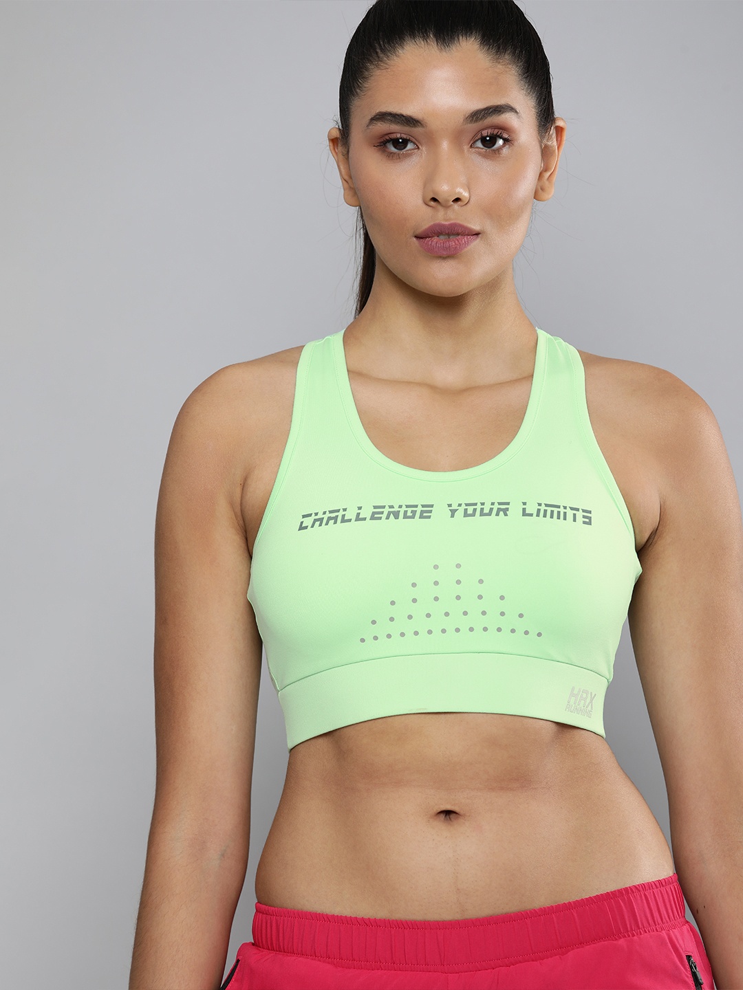 

HRX By Hrithik Roshan Women Green Ash Running Rapid-Dry Typography Sports Bra