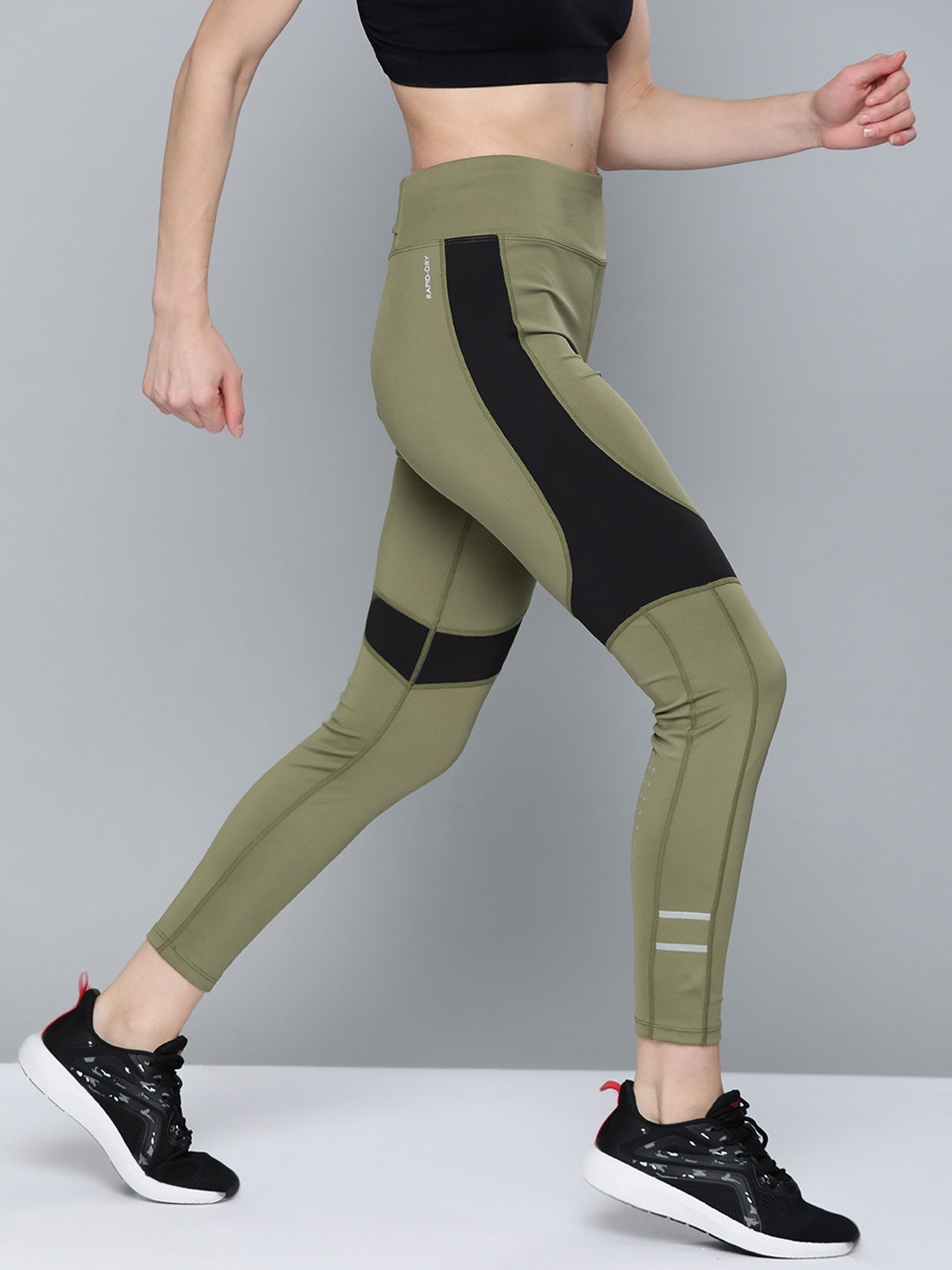 

HRX By Hrithik Roshan Running Women Burnt Olive Rapid-Dry Colourblock Tights