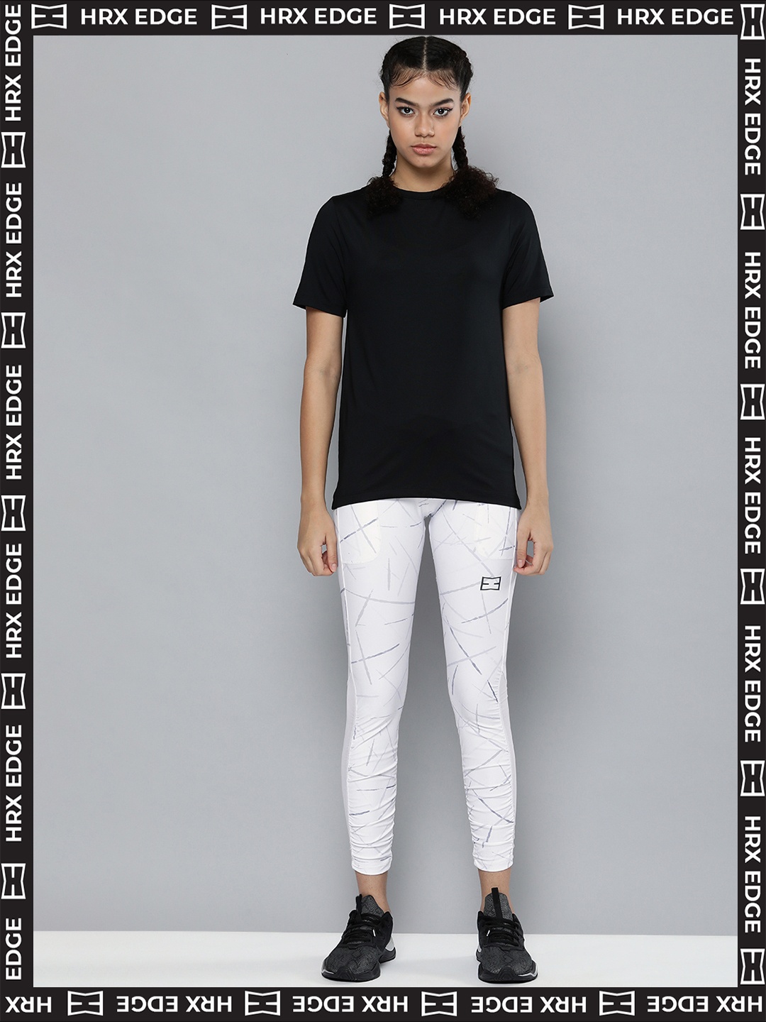 

HRX By Hrithik Roshan EDGE Lifestyle Women White Rapid-Dry AOP Tights