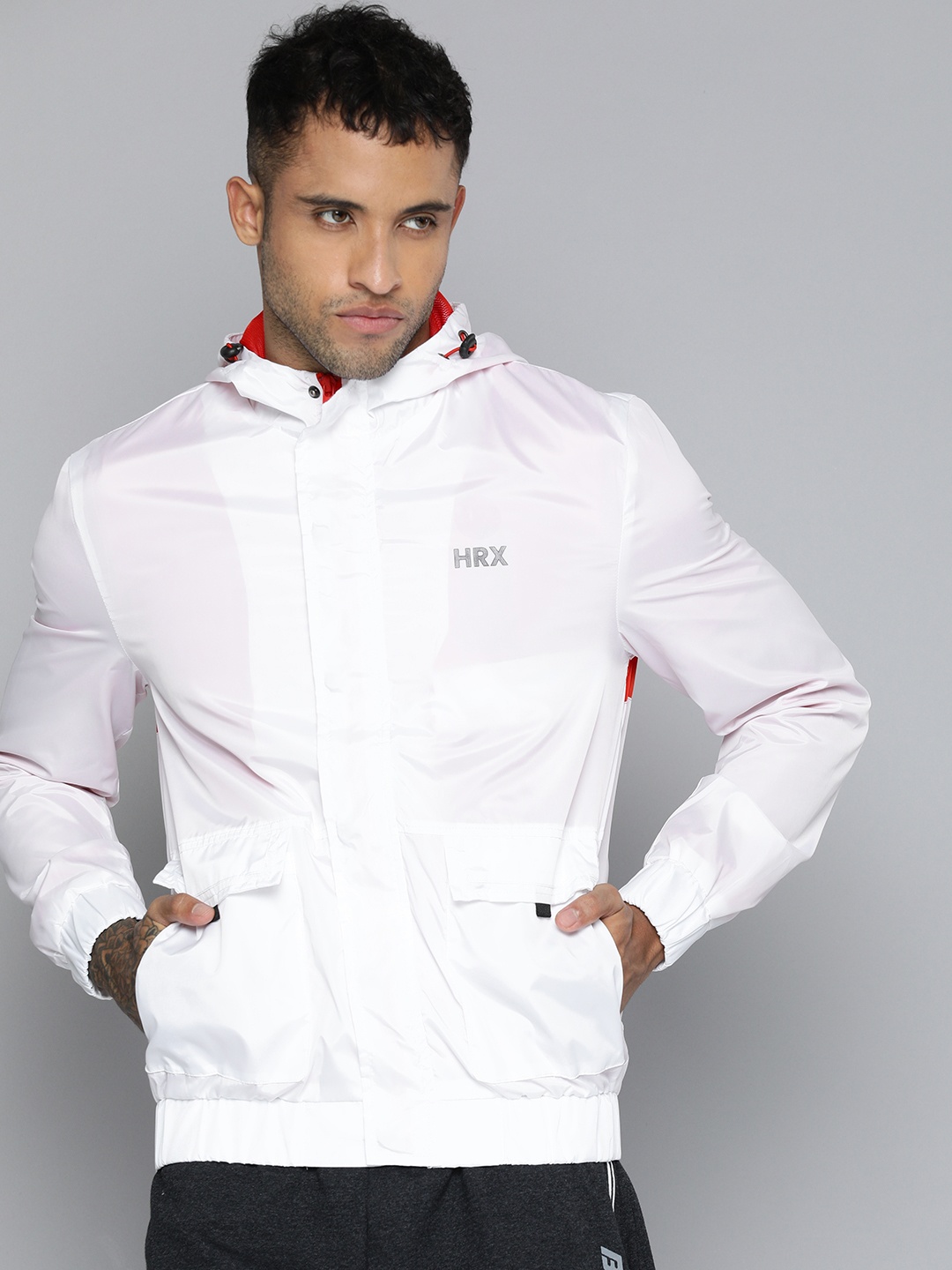 

HRX By Hrithik Roshan Men White Back Printed Lifestyle Rapid-Dry Solid Jacket