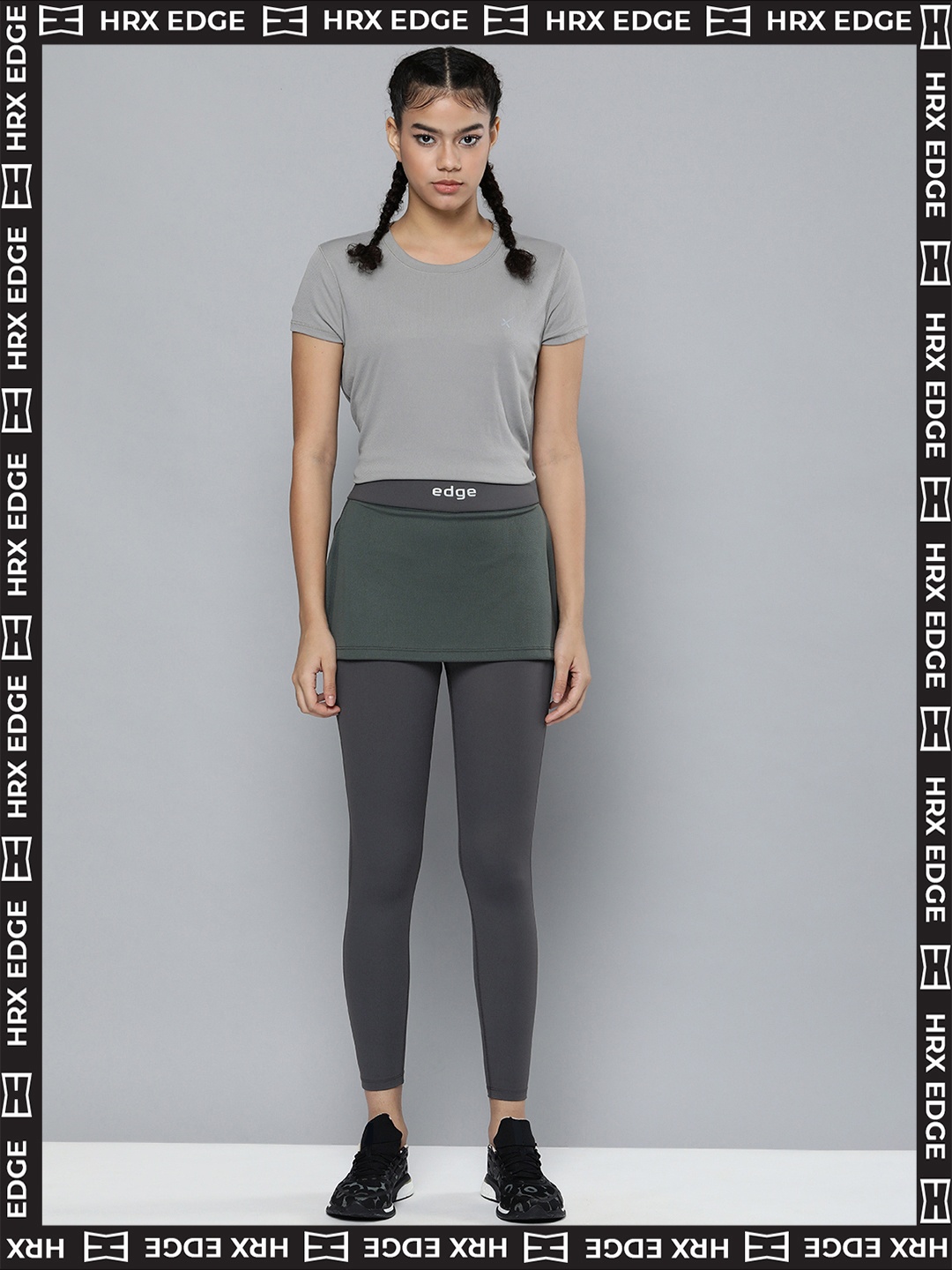 

HRX By Hrithik Roshan EDGE Lifestyle Women Courtyard Rapid-Dry Solid Tights, Grey