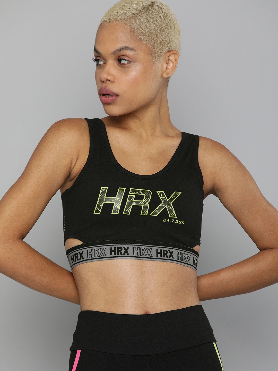 

HRX By Hrithik Roshan Training Women Jet Black Rapid-Dry Brand Carrier Sports Bra