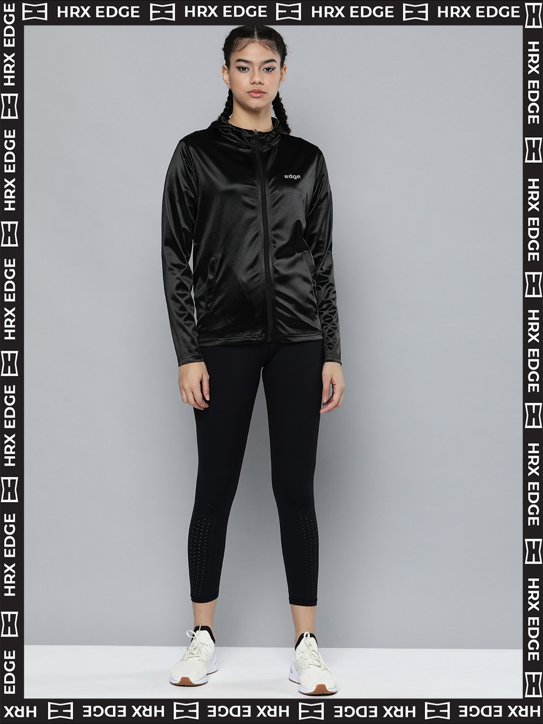 

HRX By Hrithik Roshan EDGE Lifestyle Women Jet Black Rapid-Dry AOP Jackets