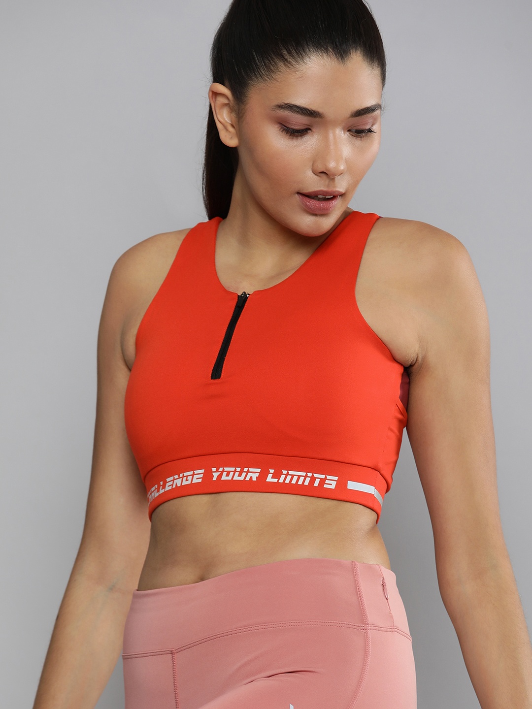 

HRX By Hrithik Roshan Running Women Red Rapid-Dry Typography Sports Bra
