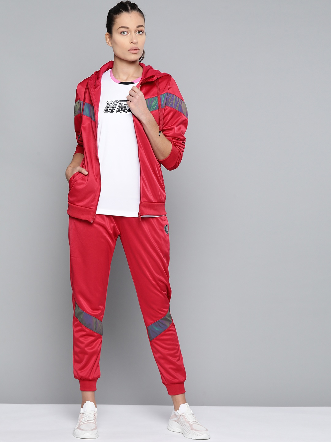 

HRX by Hrithik Roshan Women Red & Grey Colorblocked Football Tracksuit