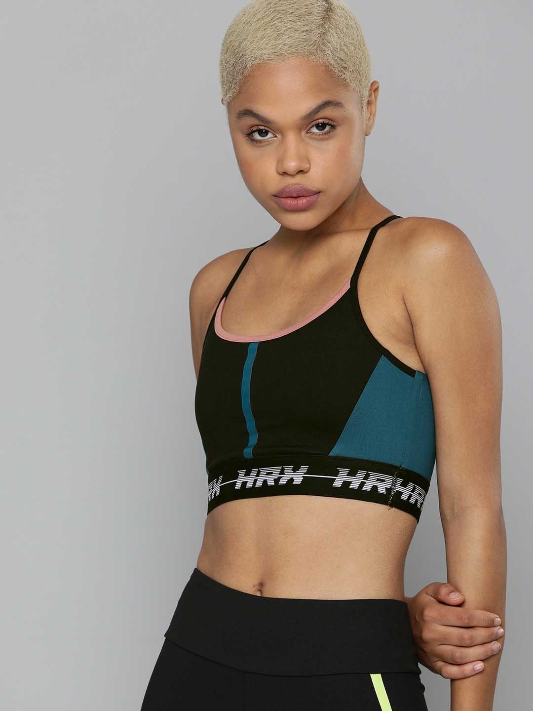 

HRX By Hrithik Roshan Running Women Jet Black Colourblock Rapid-Dry Sports Bra