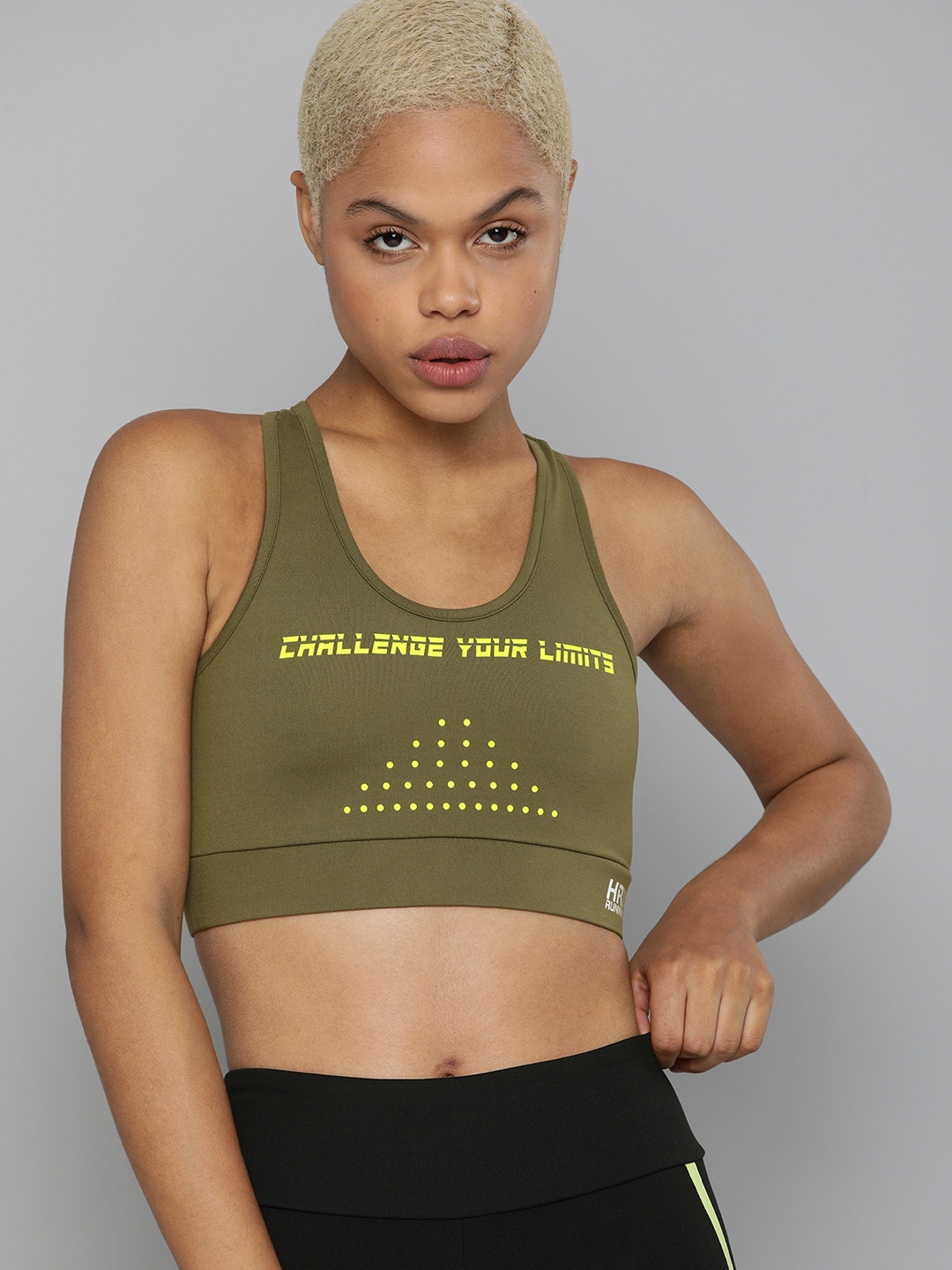 

HRX By Hrithik Roshan Running Women Burnt Olive Rapid-Dry Typography Sports Bra