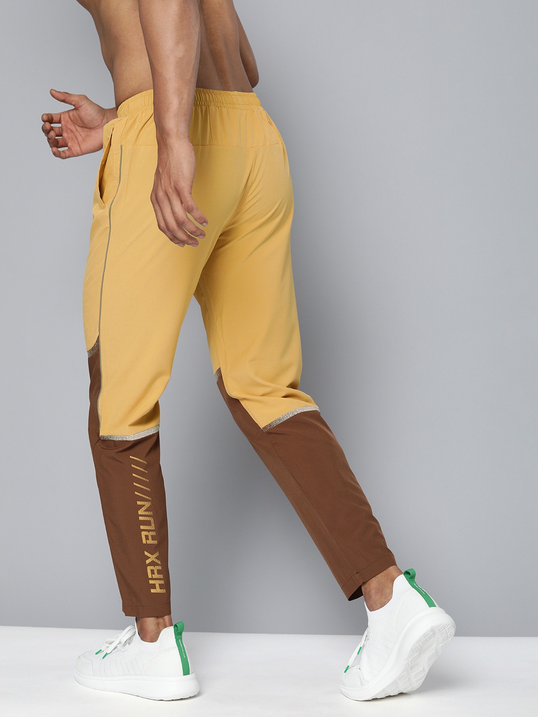 

HRX By Hrithik Roshan Running Men Yellow & Brown Rapid-Dry Colourblock Track Pants