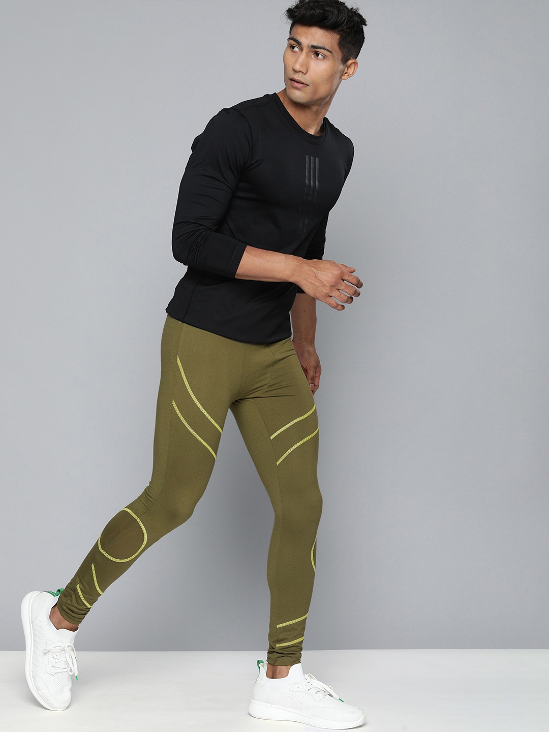 

HRX By Hrithik Roshan Running Men Olive Green Rapid-Dry Solid Tights