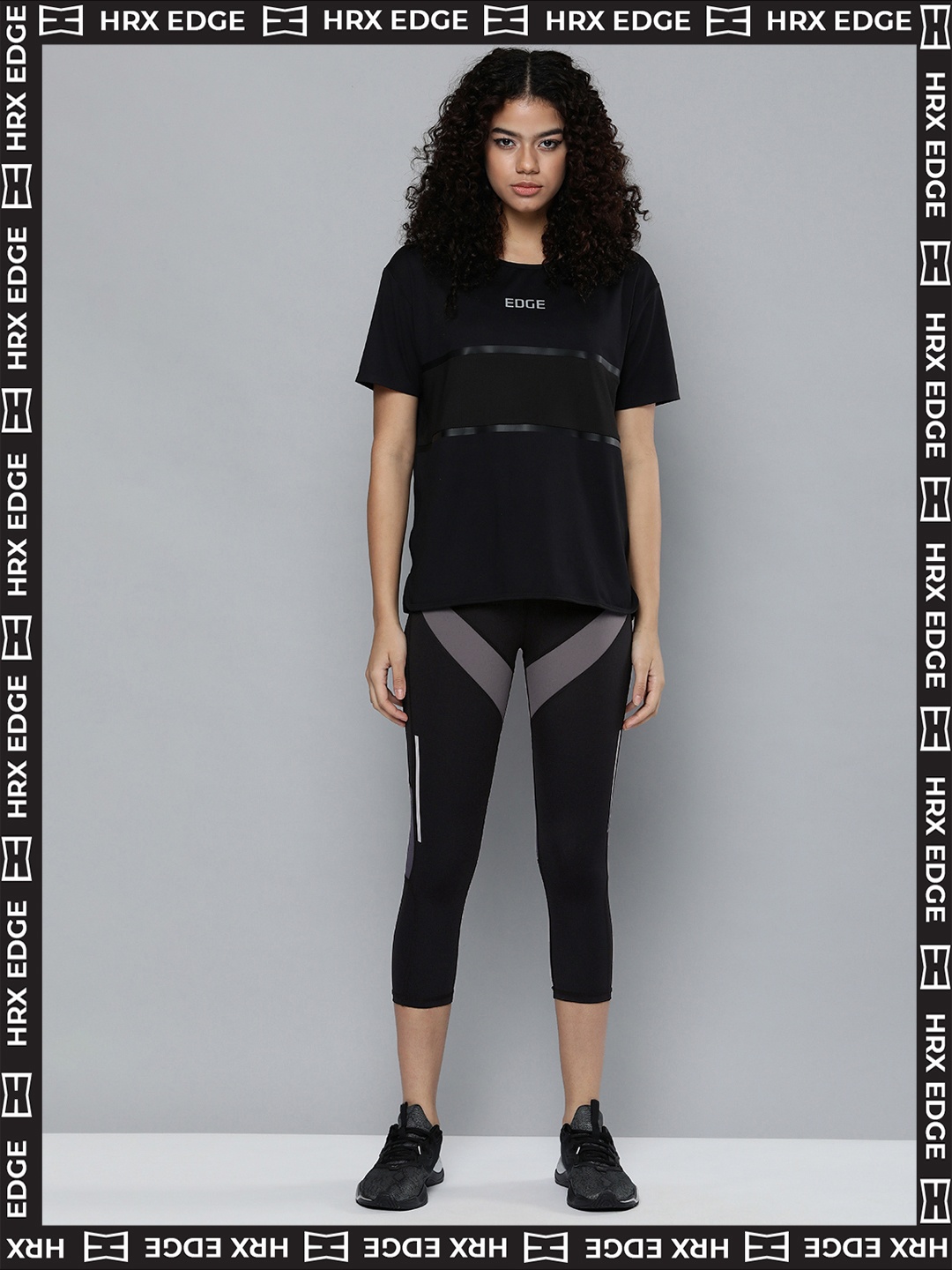

HRX By Hrithik Roshan EDGE Lifestyle Women Jet Black Rapid-Dry colourblock Tights