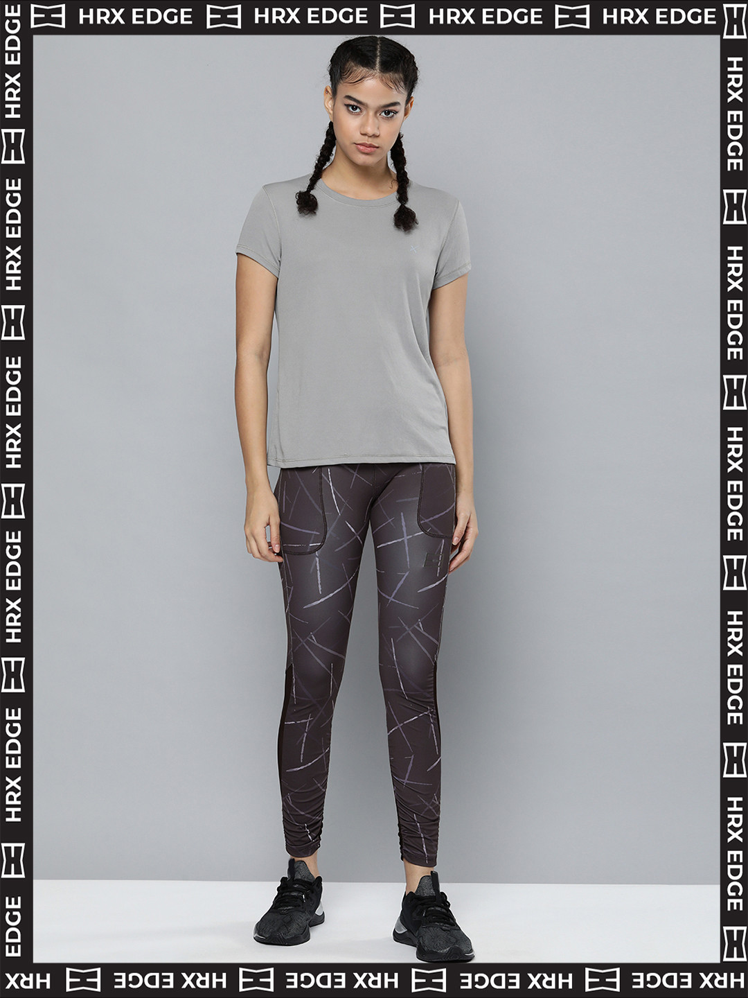 

HRX By Hrithik Roshan EDGE Lifestyle Women vixen Rapid-Dry AOP Tights, Brown