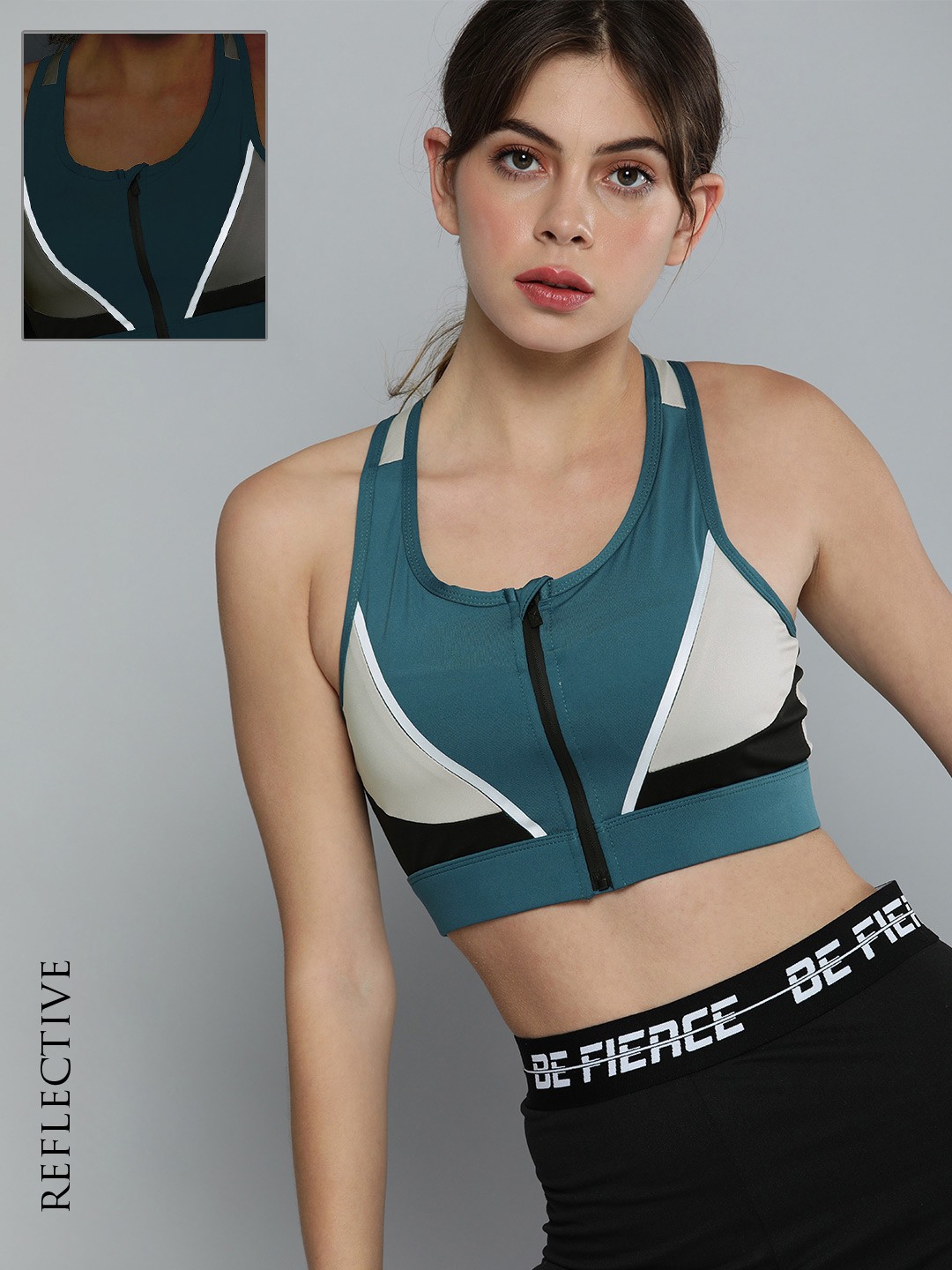 

HRX By Hrithik Roshan Running Women Blue & Grey Colourblock Rapid-Dry Sports Bra