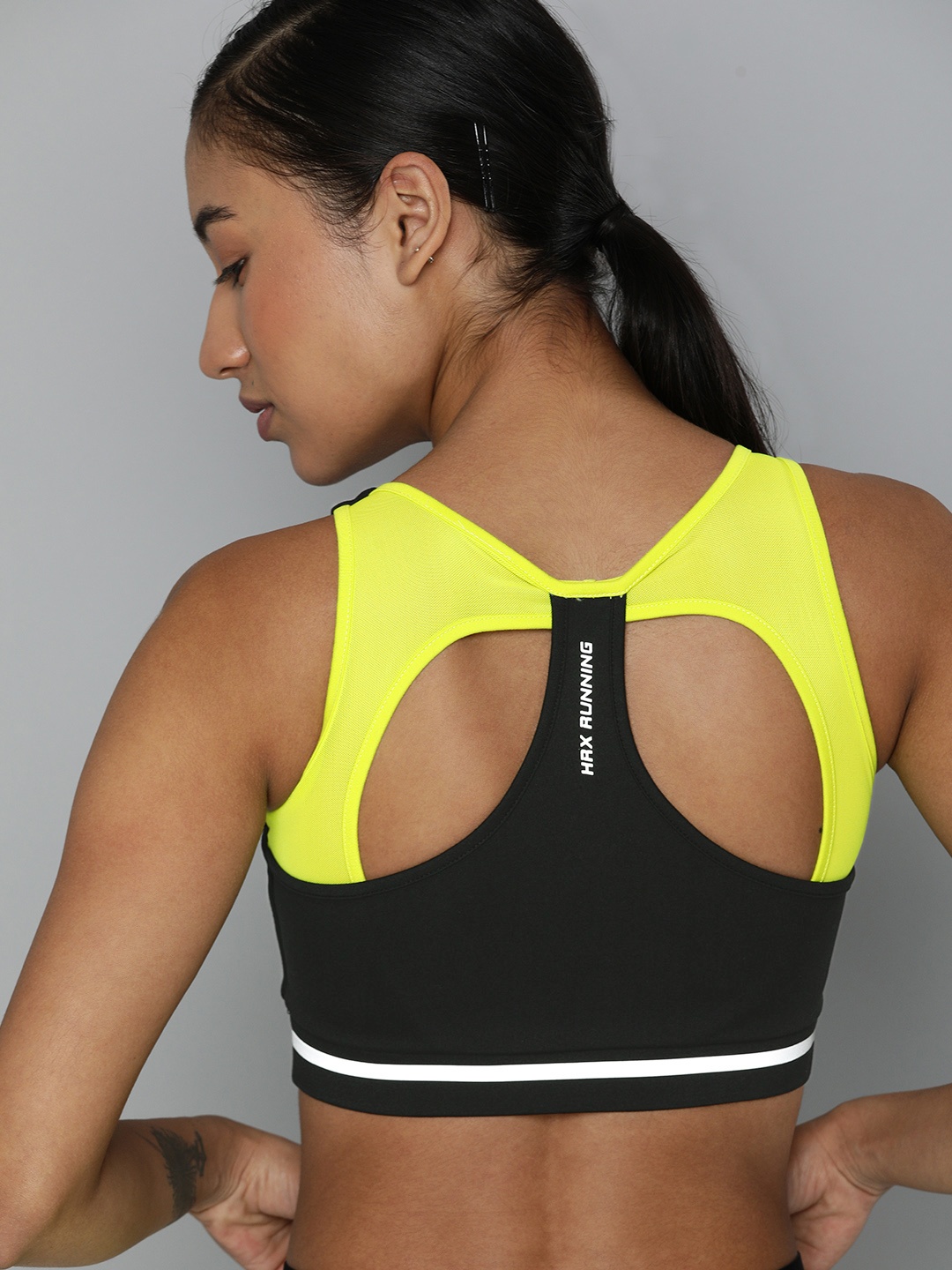 

HRX By Hrithik Roshan Running Women Jet Black Rapid-Dry Typography Sports Bra