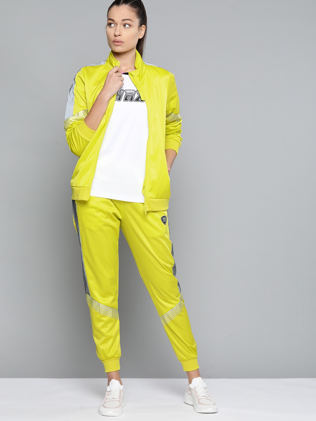 

HRX by Hrithik Roshan Women Fluorescent Green & Grey Football Tracksuit