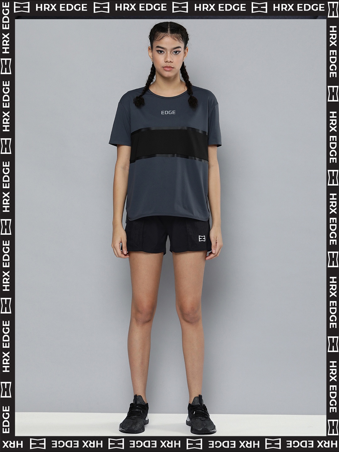 

HRX By Hrithik Roshan EDGE Lifestyle Women Jet Black Rapid-Dry colourblock Shorts