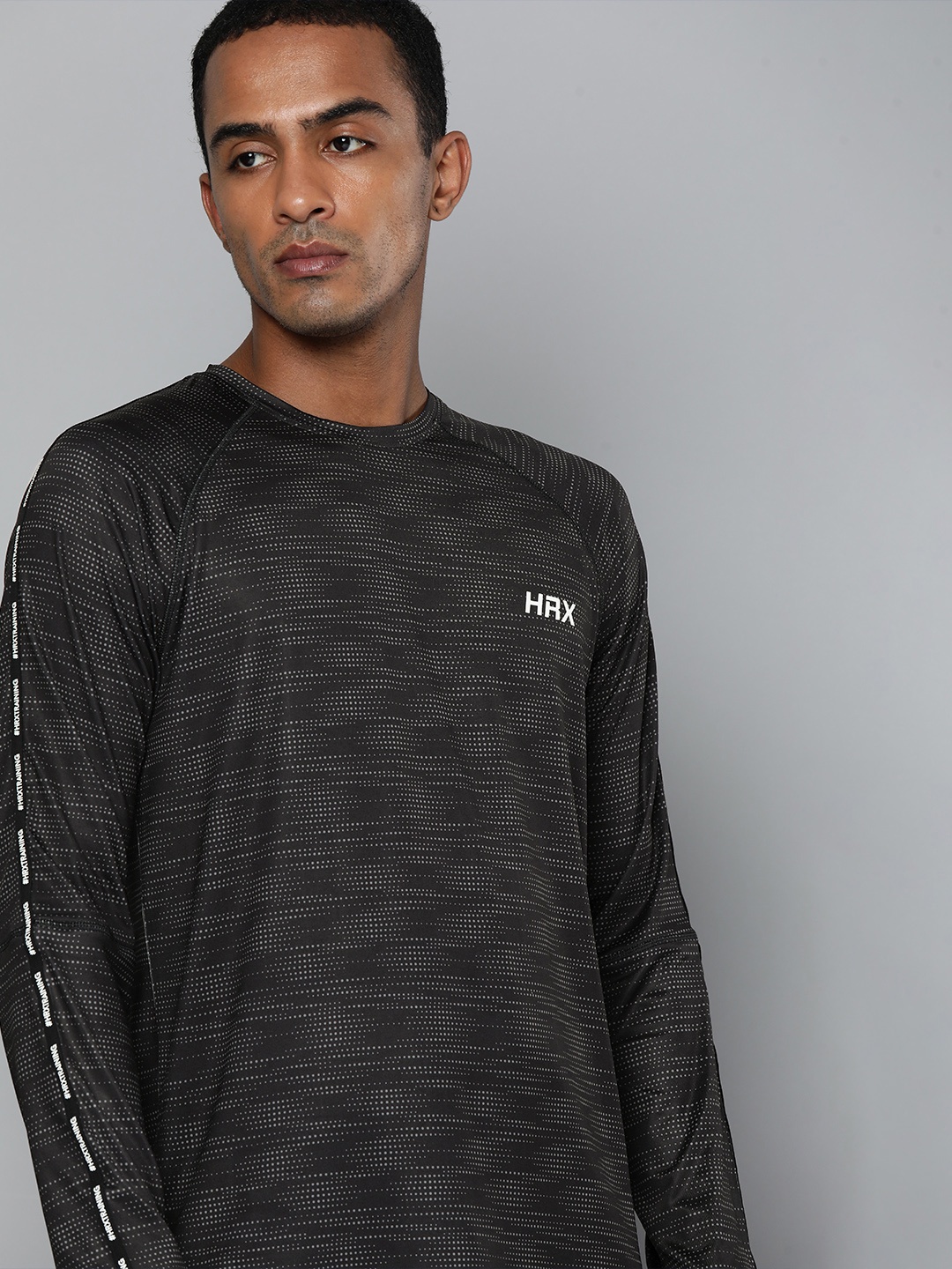 

HRX By Hrithik Roshan Training Men Jet Black Rapid-Dry AOP Tshirts