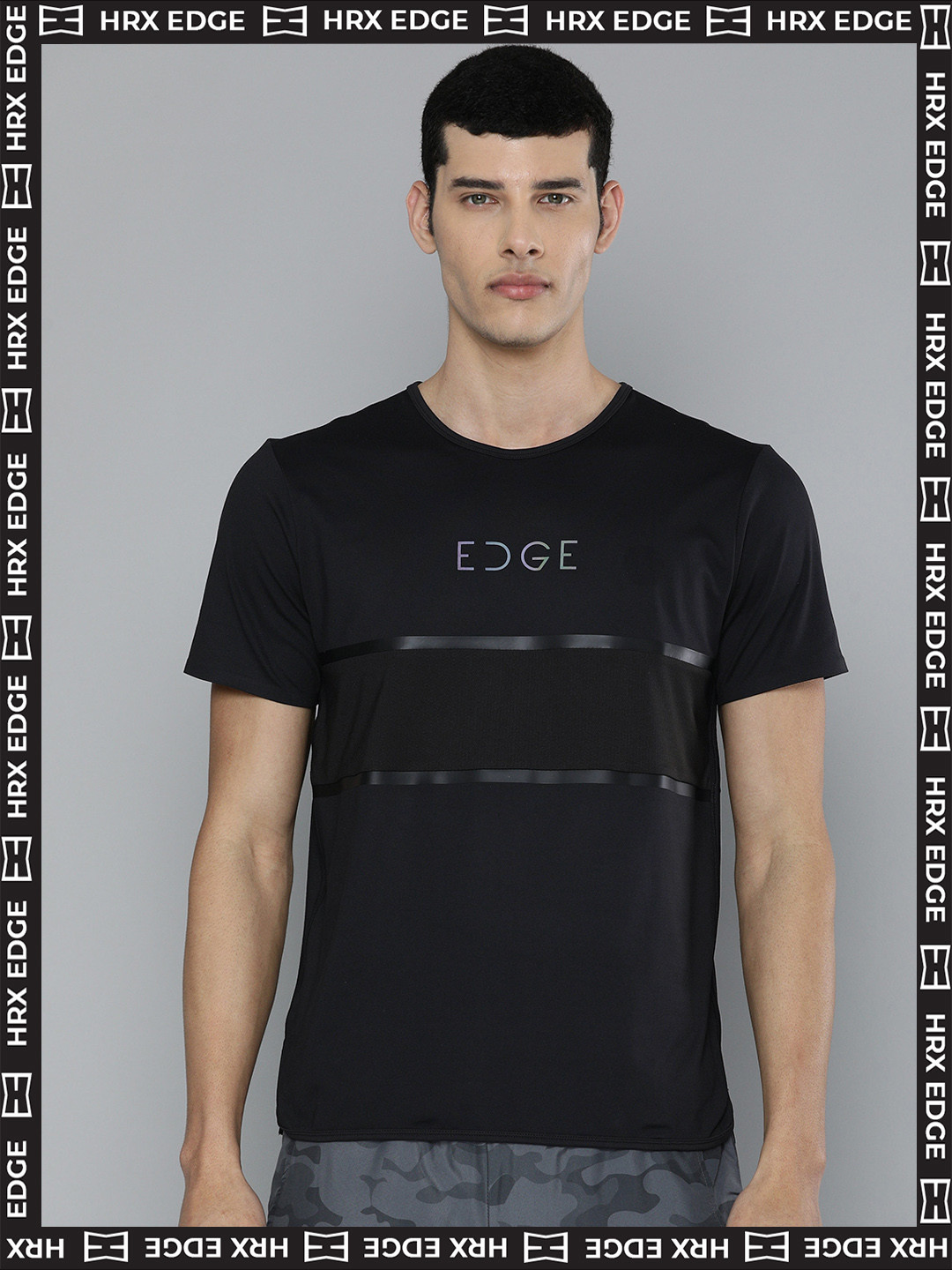 

HRX By Hrithik Roshan EDGE Lifestyle Men Jet Black Bio-Wash colourblock T-shirts
