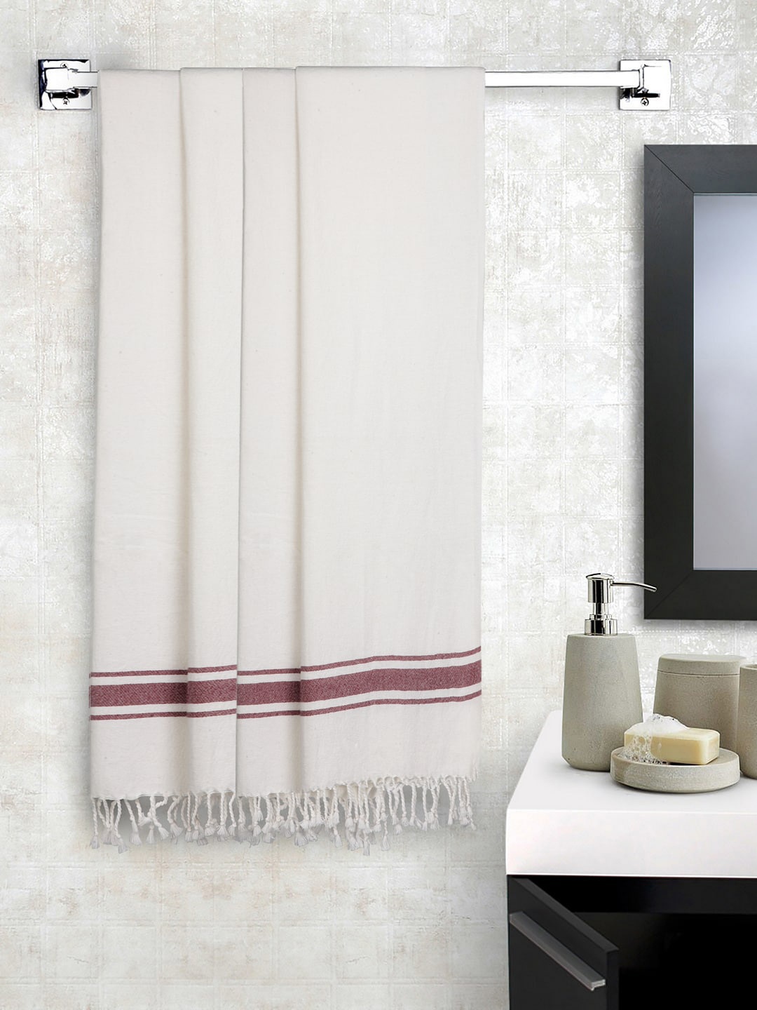 

KLOTTHE Set Of 4 Maroon & Off White Solid Cotton 233 GSM Bath Towels