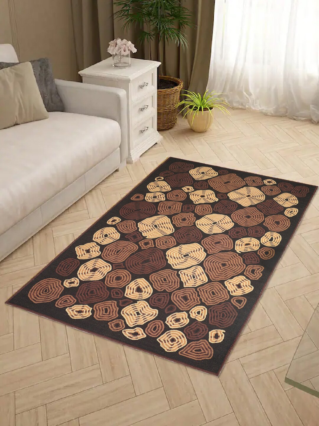 

Status Charcoal Grey & Brown Geometric Printed Anti-Skid Light Carpet