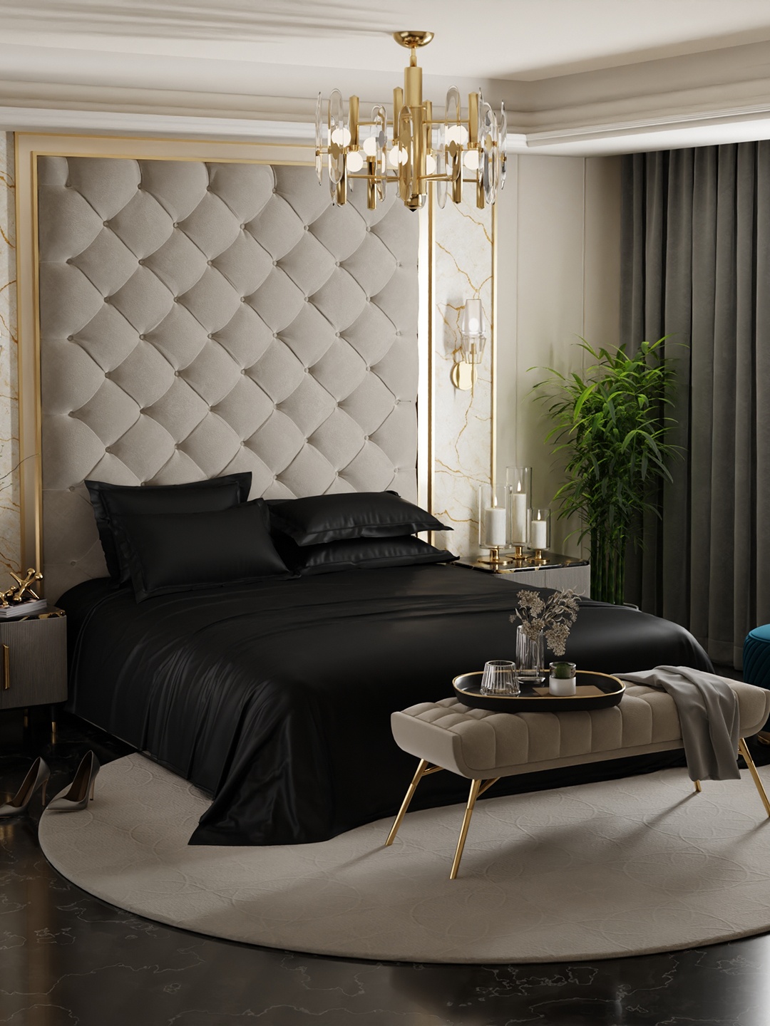 

Stoa Paris Date Night Collection Black 300 TC Satin King Size Bedsheet & 4 Pillow Covers