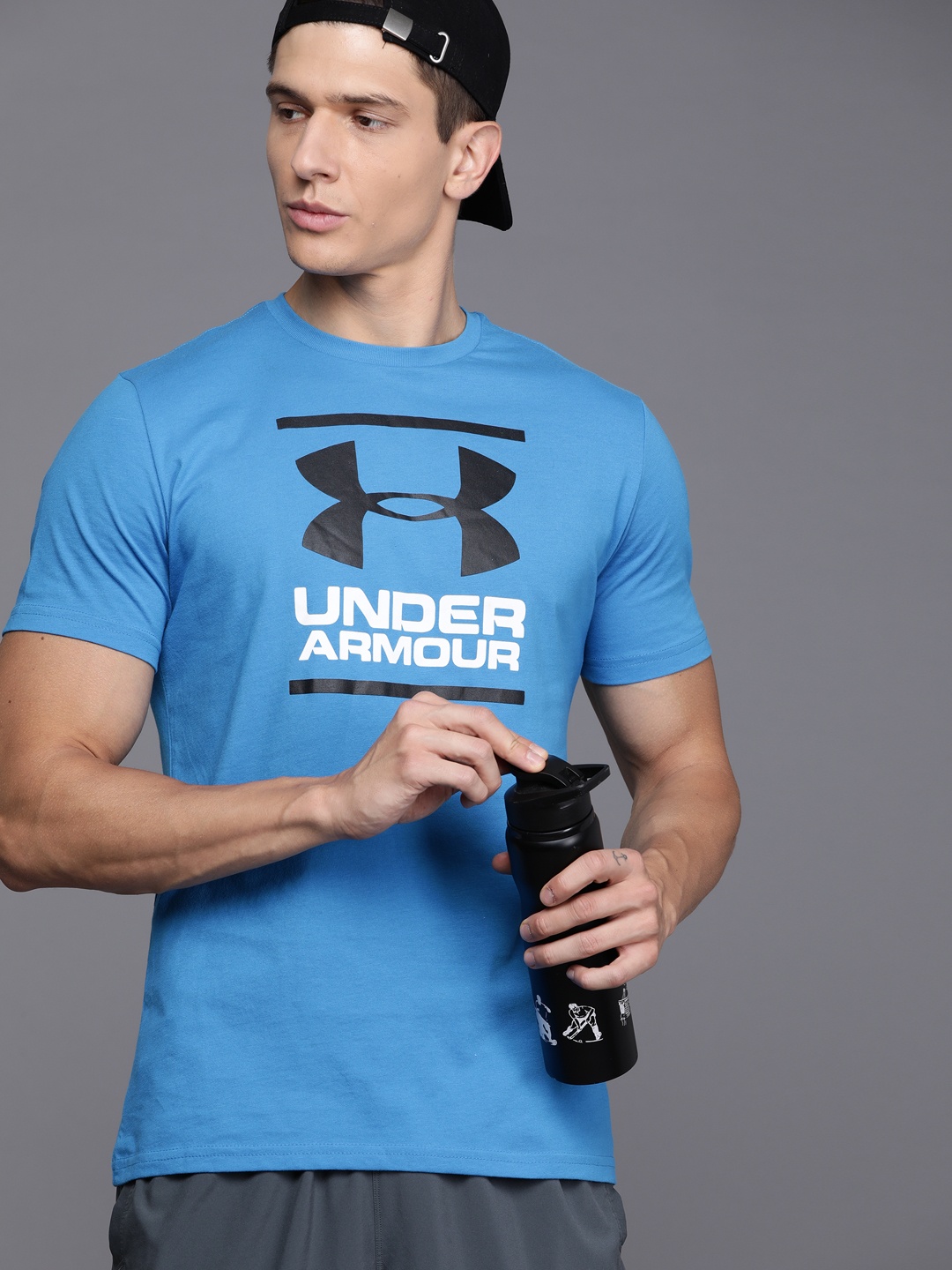 UNDER ARMOUR Men Blue & Black Printed Loose Fit GL FOUNDATION SS T-Shirt