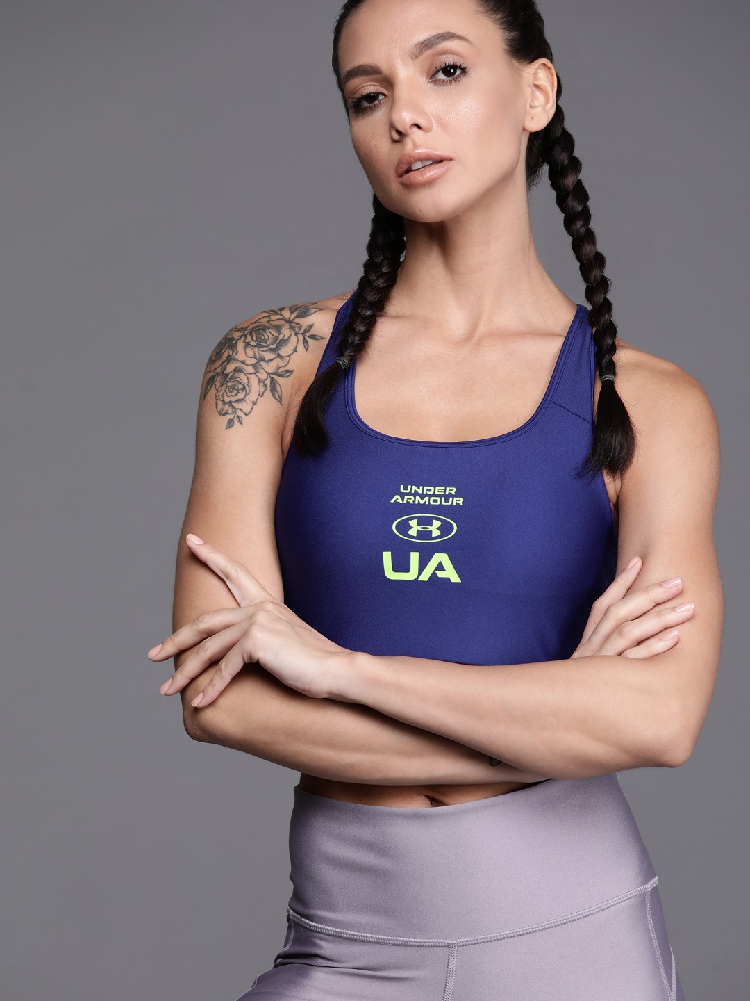 

UNDER ARMOUR Blue Typography Workout Bra - Medium Coverage Lightly Padded