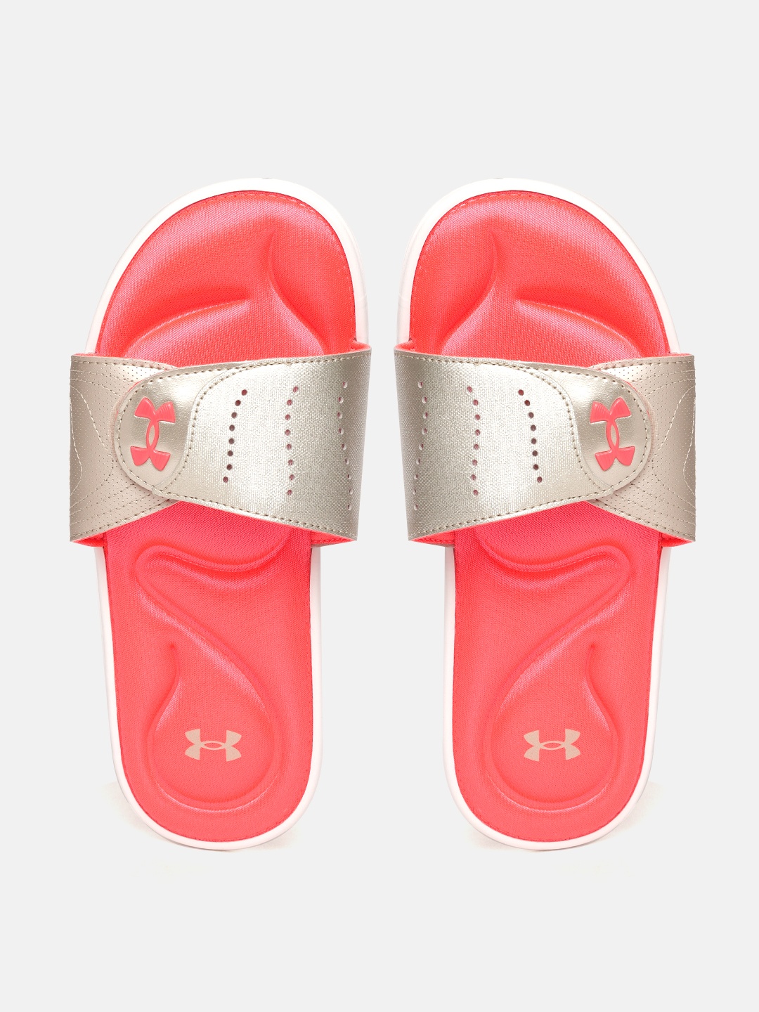 

UNDER ARMOUR Women Silver-Toned & Coral Pink Ignite IX Sliders