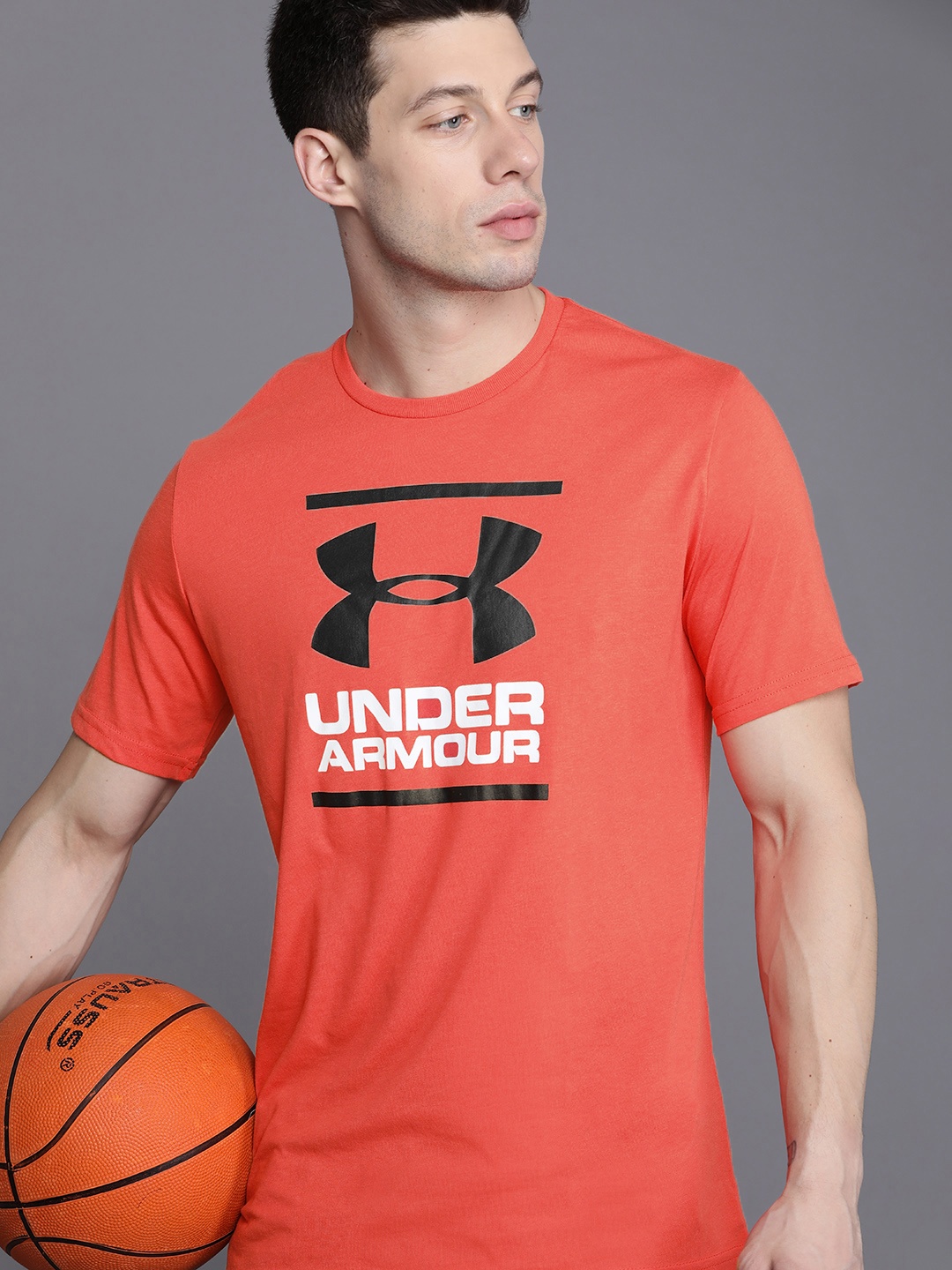 

UNDER ARMOUR Men Peach-Coloured Brand Logo Print GL Foundation Short Sleeve Loose T-shirt