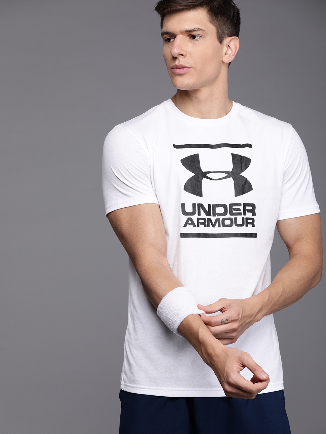 

UNDER ARMOUR Men White & Black GL Foundation Brand Logo Printed Loose T-shirt