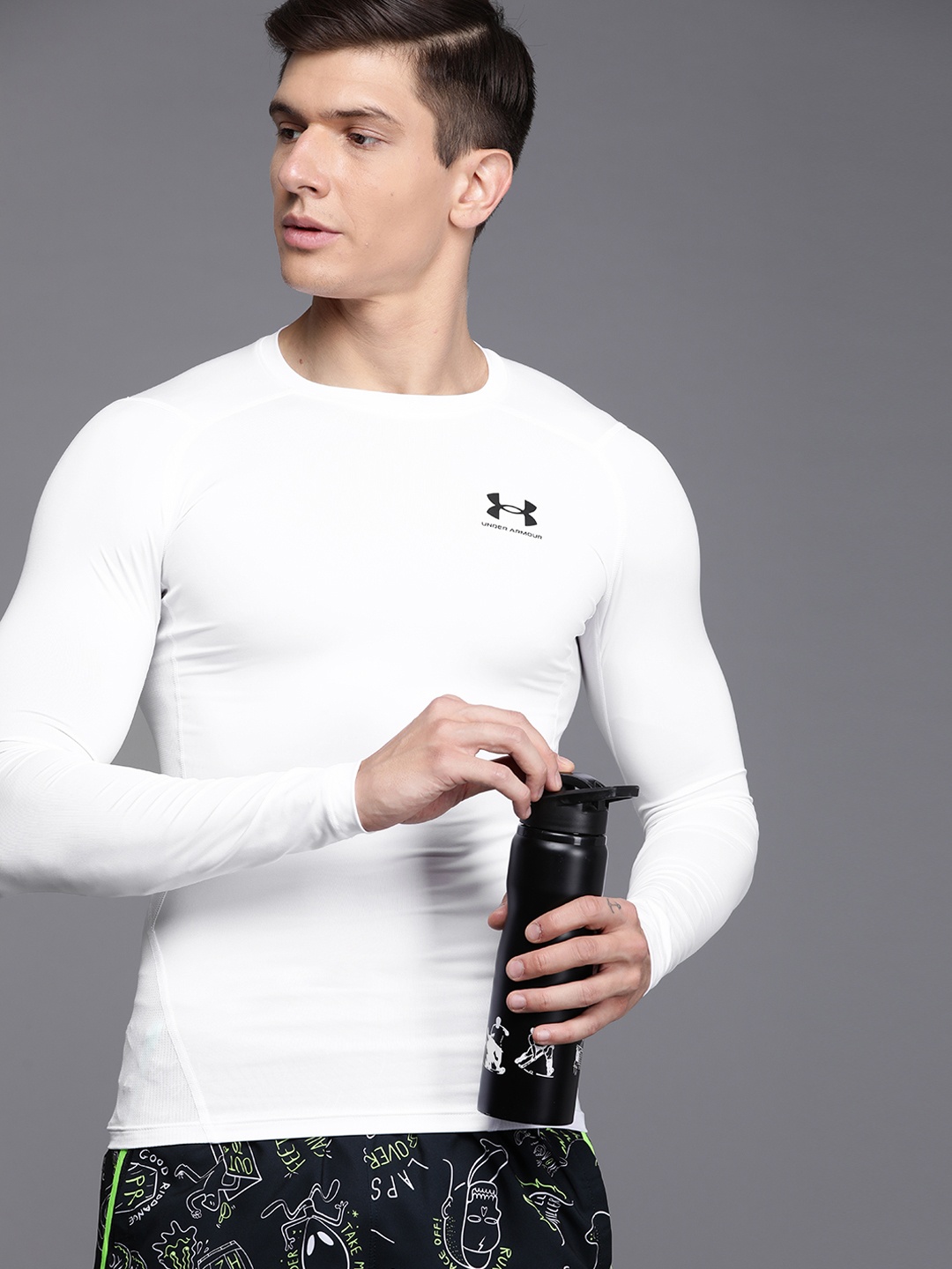 

UNDER ARMOUR Men White Solid HG Armour Compression Fit LS T-Shirt