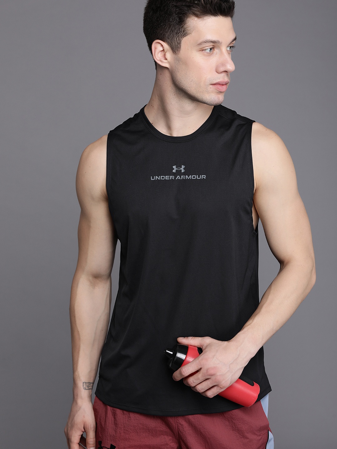 UNDER ARMOUR Men Black Brand Logo Anti Odour UA Coolswitch Loose Running T-shirt