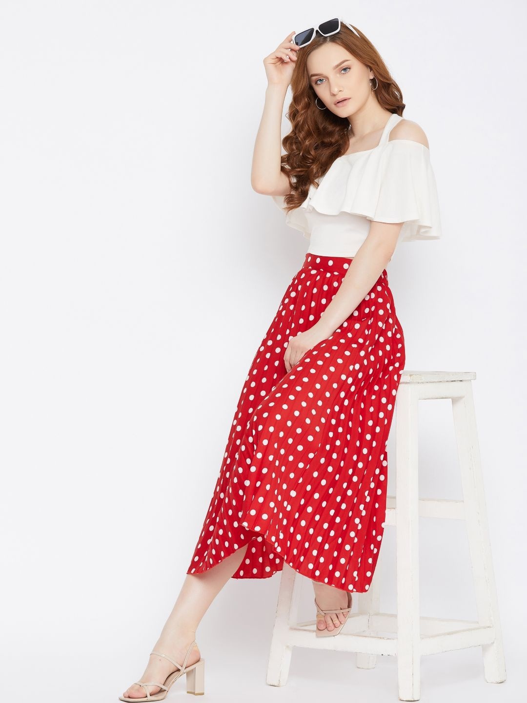 

Uptownie Lite Women Pleated Midi Skirt, Red