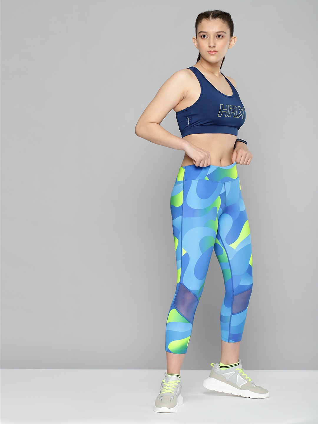 

HRX By Hrithik Roshan U-17 Active Girls Neon Lime Rapid-Dry AOP Tights, Fluorescent green