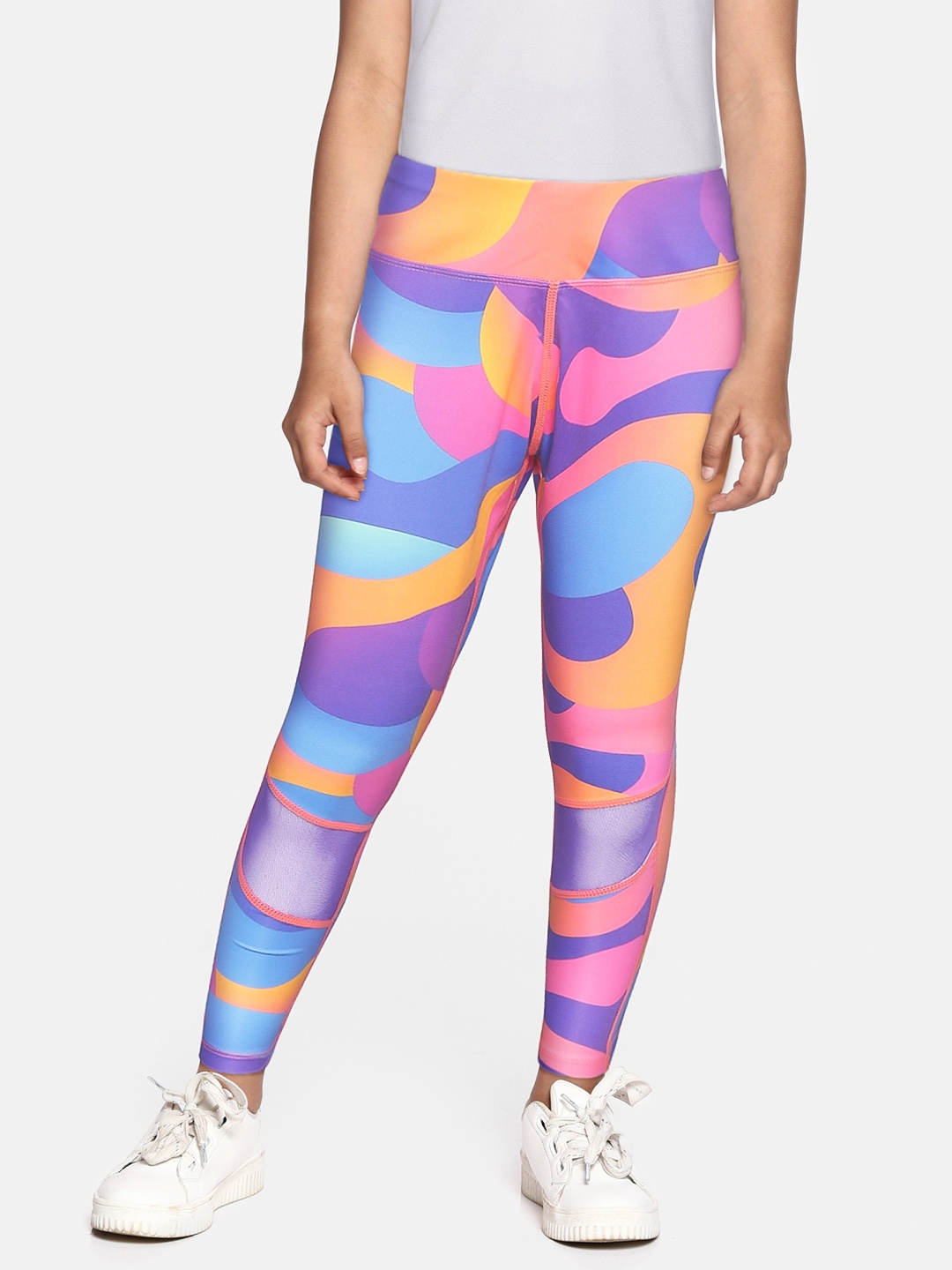 

HRX By Hrithik Roshan U-17 Active Girls Neon Orange Rapid-Dry AOP Tights