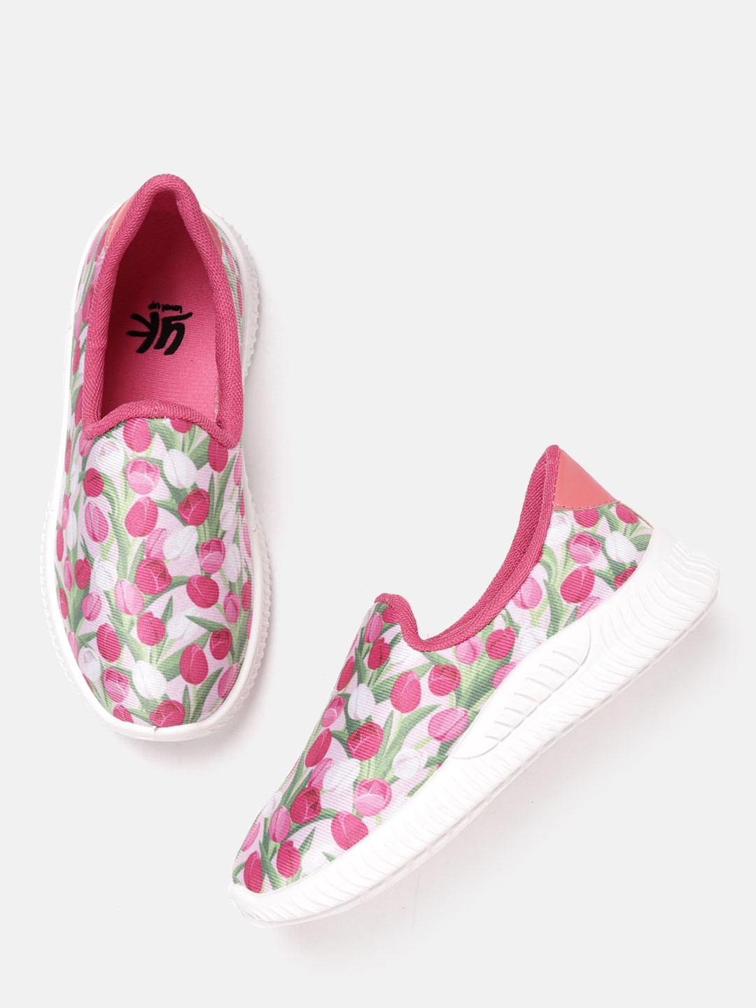 

YK Girls Pink & Green Floral Print Slip-On Sneakers