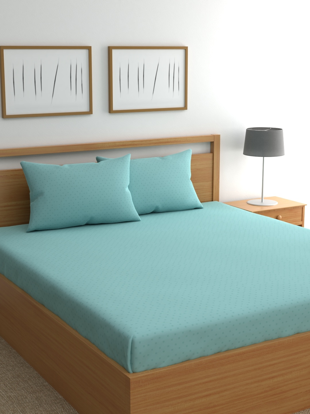 

BLUE DAHLIA Blue Geometric 300 TC Queen Bedsheet with 2 Pillow Covers