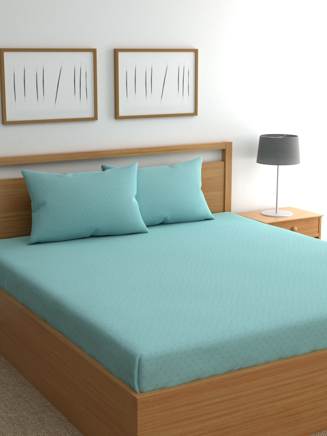 

BLUE DAHLIA Blue Geometric 300 TC King Bedsheet with 2 Pillow Covers