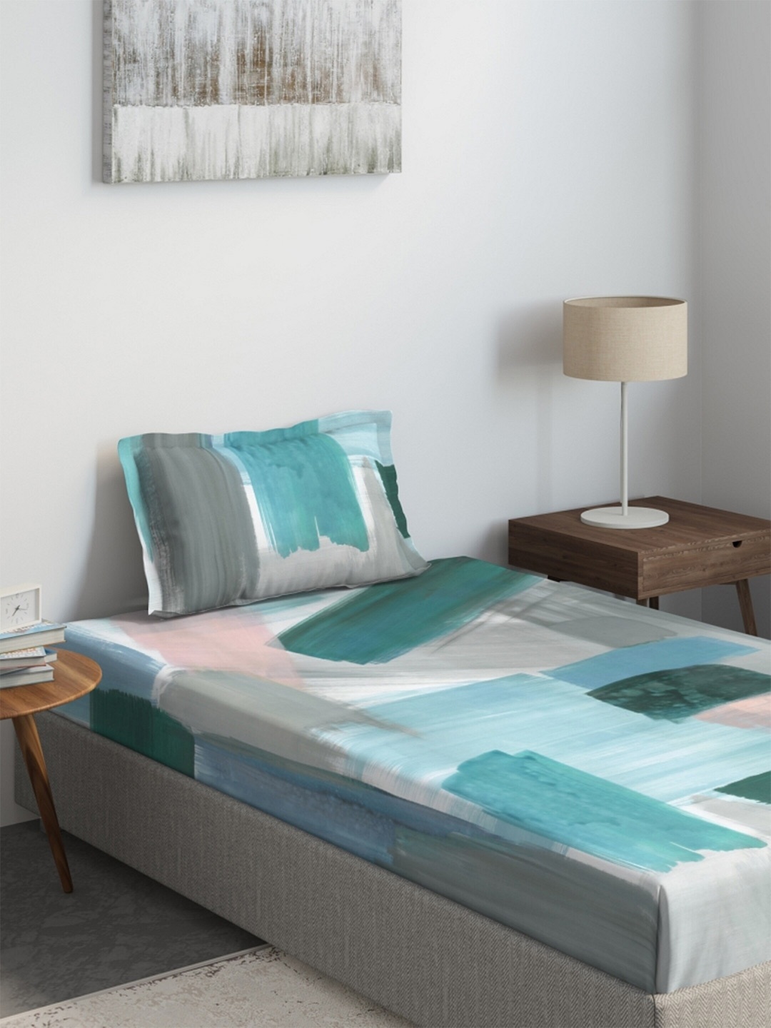 

DDecor Blue & Grey 150 TC Single Bedsheet with 1 Pillow Covers