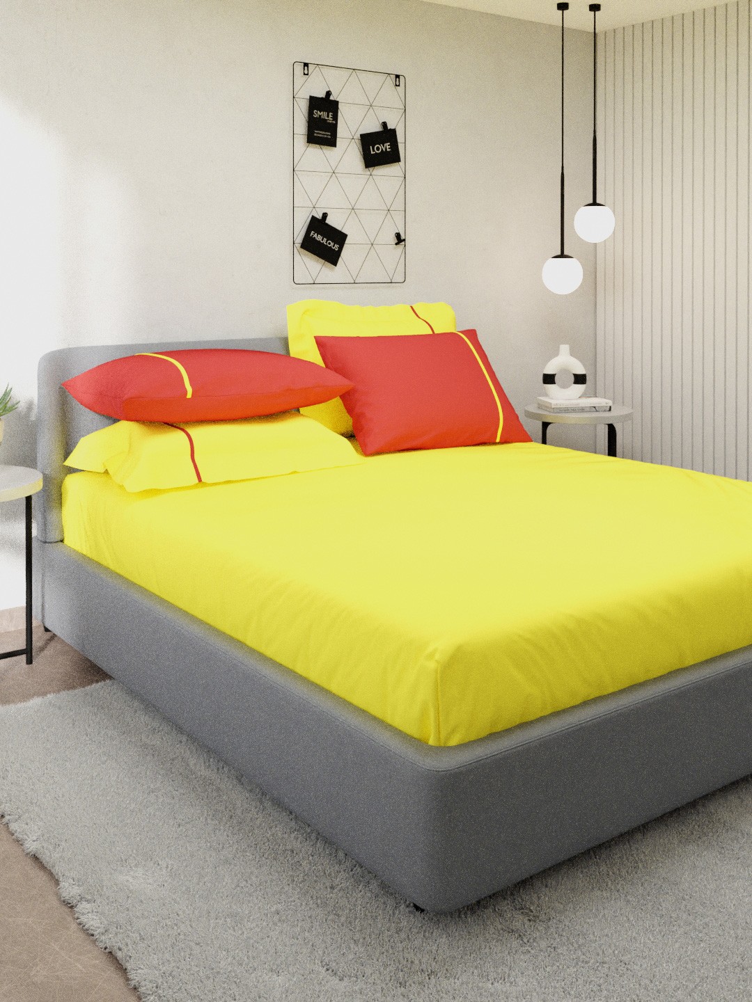 

Stoa Paris Yellow & Red 144 TC King Bedsheet with 4 Pillow Covers