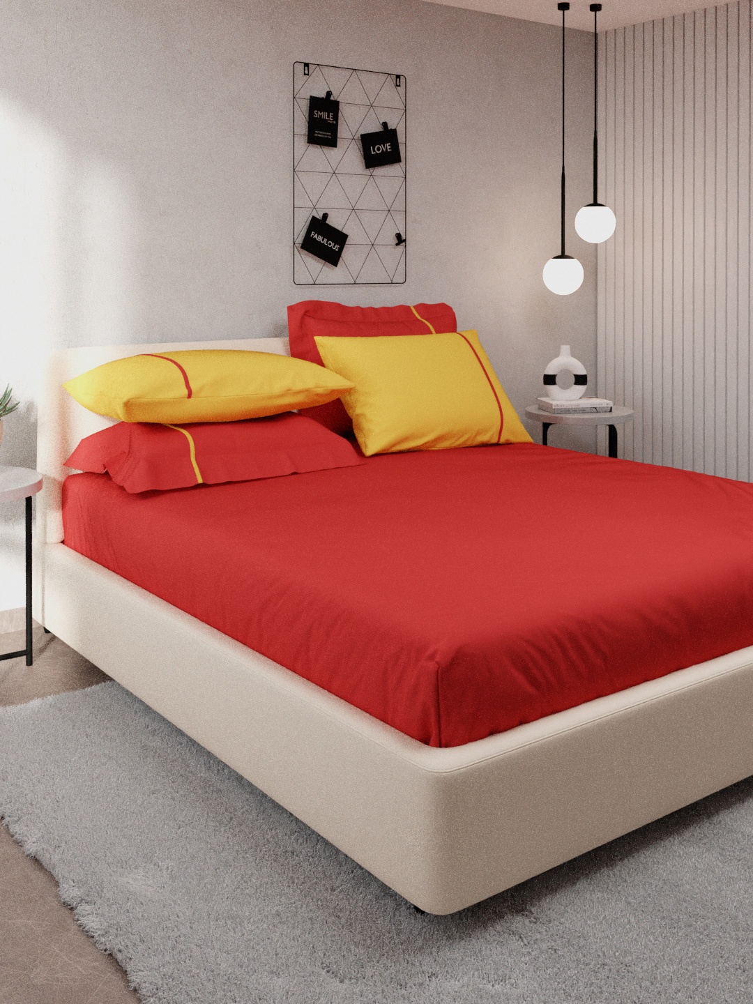 

Stoa Paris Red & Yellow 144 TC King Bedsheet with 4 Pillow Covers